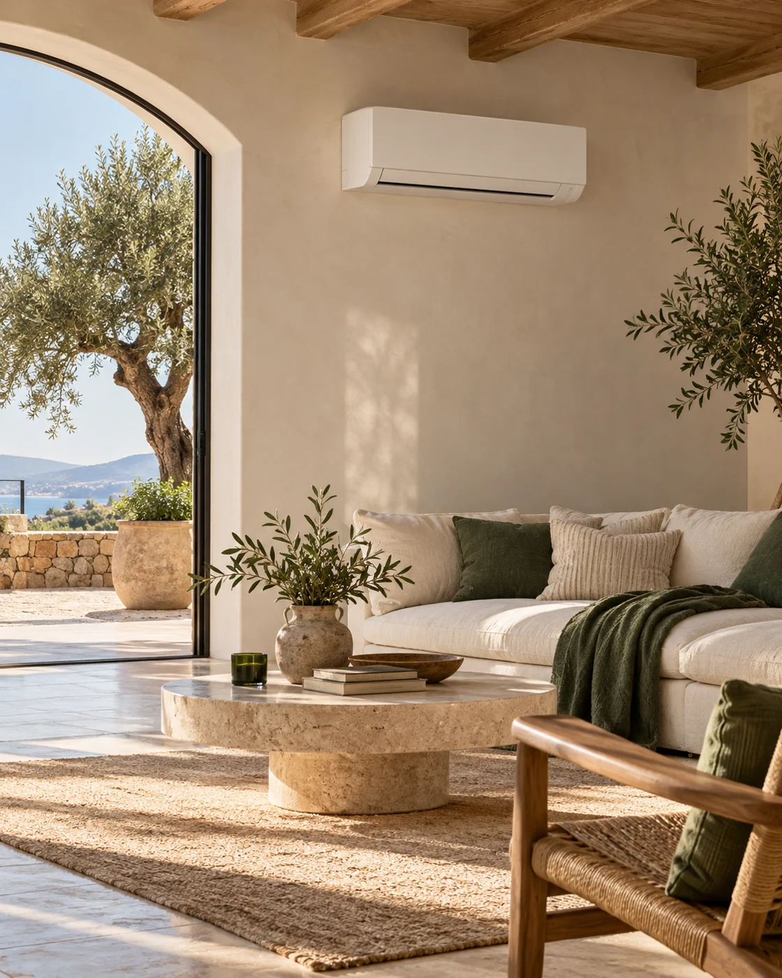 Climatisation murale dans un intérieur méditerranéen